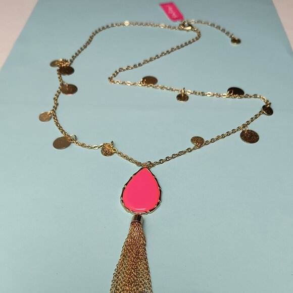 Lilly Pulitzer Moonlight Prosecco Necklace Disc Tassel On Gold Coins Statement - Picture 6 of 10